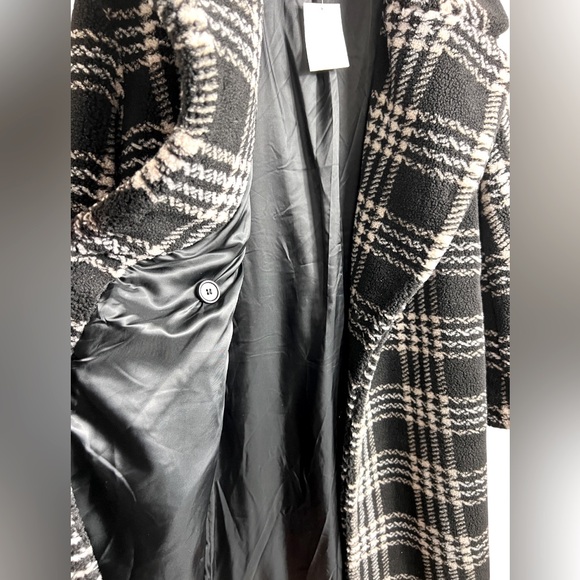 H&M Wool Blend Faux Shearling Double Breasted Coat Jacket Black Plaid XS NWT - Picture 5 of 9